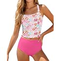 Girls Tankini Swimsuit 2 Piece Bathing Suit Twist Cross Back Cutout Swim Tank Top Floral Print Swimwear for 7-18Y