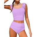 Girls Tankini Swimsuit 2 Piece Bathing Suit Twist Cross Back Cutout Swim Tank Top Floral Print Swimwear for 7-18Y