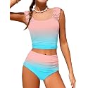 Girls Tankini Swimsuit 2 Piece Bathing Suit Twist Cross Back Cutout Swim Tank Top Floral Print Swimwear for 7-18Y