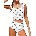 Girls Tankini Swimsuit 2 Piece Bathing Suit Twist Cross Back Cutout Swim Tank Top Floral Print Swimwear for 7-18Y