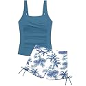 Girls Tankini Swimsuit 2 Piece Bathing Suit Twist Cross Back Cutout Swim Tank Top Floral Print Swimwear for 7-18Y