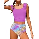 Girls Tankini Swimsuit 2 Piece Bathing Suit Twist Cross Back Cutout Swim Tank Top Floral Print Swimwear for 7-18Y