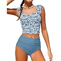 Girls Tankini Swimsuit 2 Piece Bathing Suit Twist Cross Back Cutout Swim Tank Top Floral Print Swimwear for 7-18Y