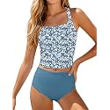 Girls Tankini Swimsuit 2 Piece Bathing Suit Twist Cross Back Cutout Swim Tank Top Floral Print Swimwear for 7-18Y