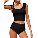 Girls Tankini Swimsuit 2 Piece Bathing Suit Twist Cross Back Cutout Swim Tank Top Floral Print Swimwear for 7-18Y
