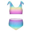 Girls Tankini Swimsuit Bathing Suit Two Piece Bikini Summer Beach Swimwear with Adjustable Strap 3-12 Years Solid Color