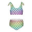 Girls Tankini Swimsuit Bathing Suit Two Piece Bikini Summer Beach Swimwear with Adjustable Strap 3-12 Years Solid Color