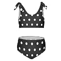 Girls Tankini Swimsuit Bathing Suit Two Piece Bikini Summer Beach Swimwear with Adjustable Strap 3-12 Years Solid Color