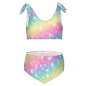 Girls Tankini Swimsuit Bathing Suit Two Piece Bikini Summer Beach Swimwear with Adjustable Strap 3-12 Years Solid Color