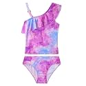 Girls Tankini Swimsuit Two Piece Bathing Suit Colorful Toddler Kids Ruffle Swimwear Adjustable Strap Summer Beach