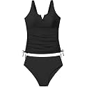 Girls Tankini Swimsuit Two Piece Bathing Suit Tropical Print V-Wire Drawstring Swimwear Set for Girls 9-16 Years
