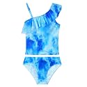 Girls Tankini Swimsuit Two Piece Bathing Suit Colorful Toddler Kids Ruffle Swimwear Adjustable Strap Summer Beach