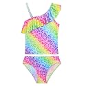 Girls Tankini Swimsuit Two Piece Bathing Suit Colorful Toddler Kids Ruffle Swimwear Adjustable Strap Summer Beach