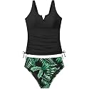 Girls Tankini Swimsuit Two Piece Bathing Suit Tropical Print V-Wire Drawstring Swimwear Set for Girls 9-16 Years