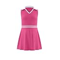 Girls Tennis Dress Golf Outfit Sleeveless Athletic Dresses Polo V Neck Sport Skirt with Pockets 4-13Y