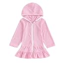 Girls Terry Cloth Swim Cover Up Zip Up Hooded Bathing Suit Coverup Wraps Rufled Kids Pool Beach Robe Cover-Up Dress