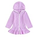 Girls Terry Cloth Swim Cover Up Zip Up Hooded Bathing Suit Coverup Wraps Rufled Kids Pool Beach Robe Cover-Up Dress