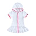 Girls Terry Cloth Swim Cover Up Zip Up Hooded Bathing Suit Coverup Wraps Rufled Kids Pool Beach Robe Cover-Up Dress