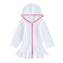 Girls Terry Cloth Swim Cover Up Zip Up Hooded Bathing Suit Coverup Wraps Rufled Kids Pool Beach Robe Cover-Up Dress