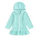 Girls Terry Cloth Swim Cover Up Zip Up Hooded Bathing Suit Coverup Wraps Rufled Kids Pool Beach Robe Cover-Up Dress