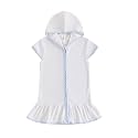 Girls Terry Cloth Swim Cover Up Zip Up Hooded Bathing Suit Coverup Wraps Rufled Kids Pool Beach Robe Cover-Up Dress