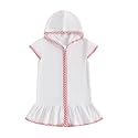 Girls Terry Cloth Swim Cover Up Zip Up Hooded Bathing Suit Coverup Wraps Rufled Kids Pool Beach Robe Cover-Up Dress