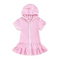 Girls Terry Cloth Swim Cover Up Zip Up Hooded Bathing Suit Coverup Wraps Rufled Kids Pool Beach Robe Cover-Up Dress
