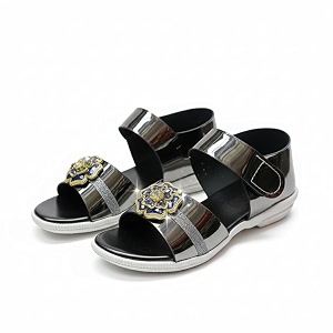 -Girls Trendy Sandals with Holographic Floral Strap