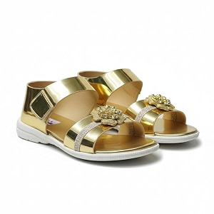 -Girls Trendy Sandals with Holographic Floral Strap