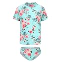 Girls Two Piece Rash Guard Swimsuits Set Short Sleeve Bathing Suit for Kids Hawaiian Swimwear Set 3-16 Years