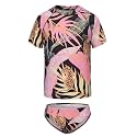 Girls Two Piece Rash Guard Swimsuits Set Short Sleeve Bathing Suit for Kids Hawaiian Swimwear Set 3-16 Years