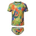 Girls Two Piece Rash Guard Swimsuits Set Short Sleeve Bathing Suit for Kids Hawaiian Swimwear Set 3-16 Years