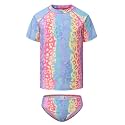 Girls Two Piece Rash Guard Swimsuits Set Short Sleeve Bathing Suit for Kids Hawaiian Swimwear Set 3-16 Years