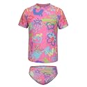 Girls Two Piece Rash Guard Swimsuits Set Short Sleeve Bathing Suit for Kids Hawaiian Swimwear Set 3-16 Years