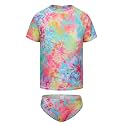 Girls Two Piece Rash Guard Swimsuits Set Short Sleeve Bathing Suit for Kids Hawaiian Swimwear Set 3-16 Years