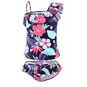 Girls Two Piece Swimsuits Hawaiian Ruffle Tankini Swimwear Bathing Suit Set