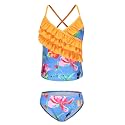 Girls Two Piece Tankini Swimsuit Hawaiian Ruffle Swimwear Bathing Suit Set