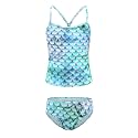 Girls Two Piece Tankini Swimsuits Tie Dye Bathing Suit for Kids One Shoulder Swimwear 3-16 Years