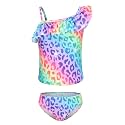 Girls Two Piece Tankini Swimsuits Tie Dye Bathing Suit for Kids One Shoulder Swimwear 3-16 Years