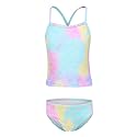 Girls Two Piece Tankini Swimsuits Tie Dye Bathing Suit for Kids One Shoulder Swimwear 3-16 Years