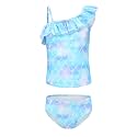 Girls Two Piece Tankini Swimsuits Tie Dye Bathing Suit for Kids One Shoulder Swimwear 3-16 Years