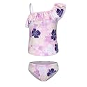 Girls Two Piece Tankini Swimsuits Tie Dye Bathing Suit for Kids One Shoulder Swimwear 3-16 Years
