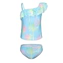 Girls Two Piece Tankini Swimsuits Tie Dye Bathing Suit for Kids One Shoulder Swimwear 3-16 Years