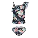 Girls Two Piece Tankini Swimsuits Tie Dye Bathing Suit for Kids One Shoulder Swimwear 3-16 Years