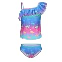 Girls Two Piece Tankini Swimsuits Tie Dye Bathing Suit for Kids One Shoulder Swimwear 3-16 Years
