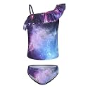 Girls Two Piece Tankini Swimsuits Tie Dye Bathing Suit for Kids One Shoulder Swimwear 3-16 Years