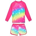 Girls Two Pieces Rash Guard Swimsuit Long Sleeve Tankini for 3-13 Years