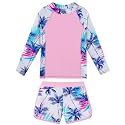 Girls Two Pieces Rash Guard Swimsuit Long Sleeve Tankini for 3-13 Years