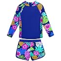 Girls Two Pieces Rash Guard Swimsuit Long Sleeve Tankini for 3-13 Years