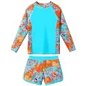 Girls Two Pieces Rash Guard Swimsuit Long Sleeve Tankini for 3-13 Years